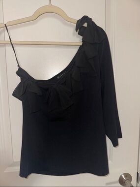 INC International Concepts Black One-Shoulder Ruffle-Trim Dress